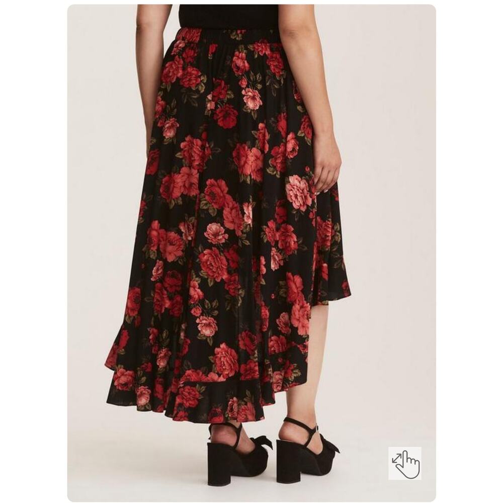 Torrid black rose high low Challis skirt size 0 - Picture 3 of 11